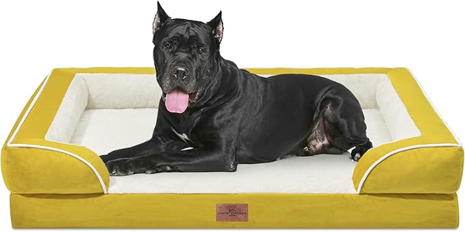 Comfort Expression XXL Dog Bed Orthopedic Foam, Waterproof Dog Beds for Oversized Dogs, Washable Dogs Sofa Bed with Removable Cover & Non-Slip Bottom(XX-Large,Spicy Mustard)-Mewly Pet