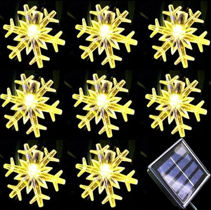 Solar Christmas Lights Outdoor Waterproof 30 LED 20 ft 8 Modes Solar Powered Snowflake String Lights for Garden Patio Yard Home Christmas Tree Parties(Warm White)