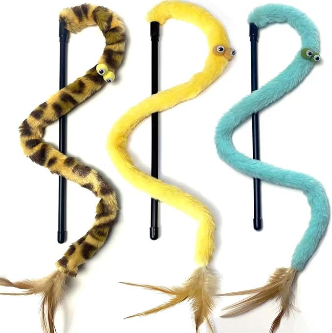 Cat Toys for Indoor Toys,Rainbow Cat Wand Toys,Feather Flips Plush Ball Cat Toys,Interactive Feather Toy for Teaser Play and Chase Exercise with Kitten 3 Pack (Pack 3)-Mewly Pet