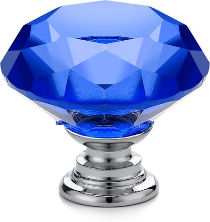 Ravinte 5 Pack Blue Crystal Knobs for Dresser Drawers - 30 mm Glass Cabinet Diamond Shaped Knobs With Silver Base