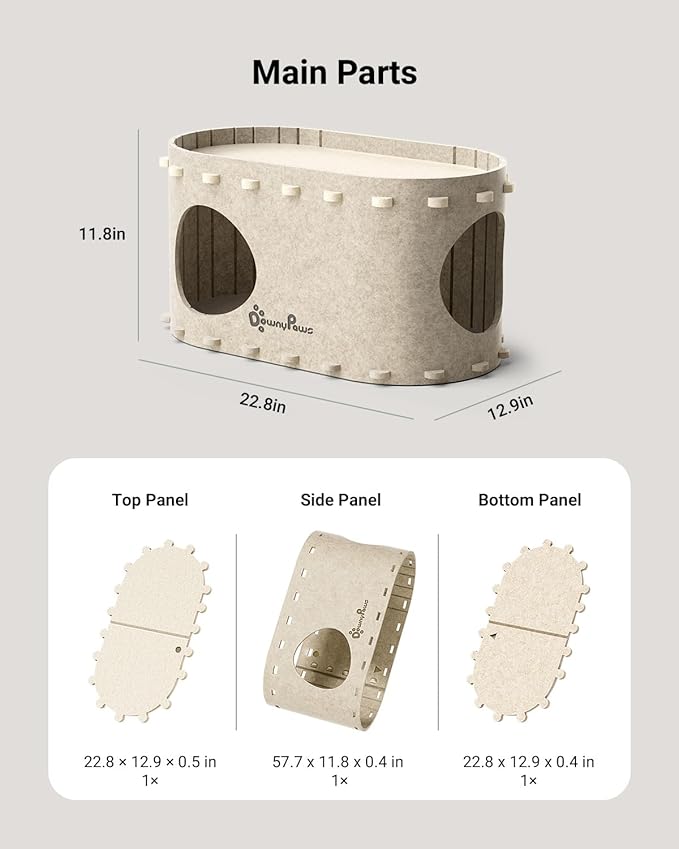 DownyPaws Cat House for Indoor Cats, Cat Bed Cave for Multiple & Large Cats Up to 22 Lbs, Scratch Resistant, Foldable Peekaboo Kitten Caves Tunnel Enclosed Bed, PeekaPurr, Cream-Mewly Pet