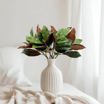 4 Pcs Magnolia Artificial Leaves Branches 25 Inch 3D Real Touch Pick Faux Magnolia Stems Fake Leaves Twigs for Indoor Outdoor Vase Filling Home Wedding Floral Arrangement Decoration