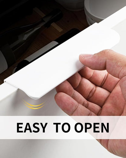 5 Pack 6 inch self Adhesive Cabinet Handles Warm White Adhesive Cabinet pulls Drawer Edge pulls Stick on Handles for Cabinet Finger pulls for Concealed Drawer Handles Flat