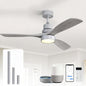 Sofucor 52 Inch Smart Ceiling Fans with Lights and Alexa/Google Assistant/APP/Remote Control-Modern Solid Wood Outdoor 3 Blades Ceiling Fan for Bedroom Living Room Indoor Farmhouse Patio, Silver Grey