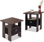Furinno Andrey Set of 2 End Table / Side Table / Night Stand / Bedside Table with Bin Drawer, Columbia Walnut/Dark Brown