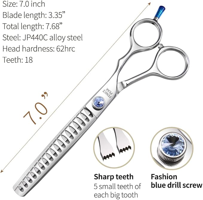 Fenice Professional 7/7.5/8 Pet Grooming Scissors Thinning Cutting Shears for Dog s/Cats Thinning Rate:70-80% (7.0 inch)-Mewly Pet