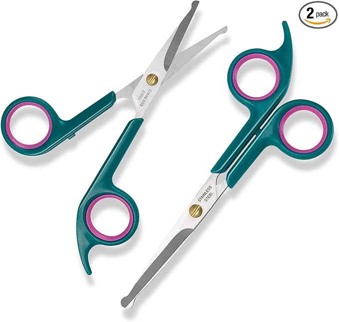 Professional Dog and Cat Grooming Scissors, Pet Grooming Shears, Sharp Stainless Steel Blade With Round Tips - Safety Fur Trimming for Dogs, Cats (Set of 2)-Mewly Pet