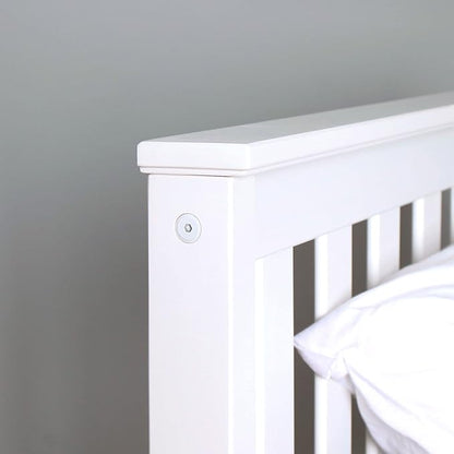 Max & Lily Twin Bed Frame with Slatted Headboard, Solid Wood Platform Bed for Kids, No Box Spring Needed, Easy Assembly, White
