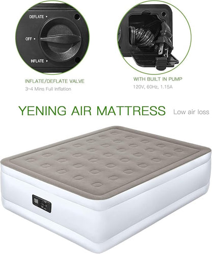 YENING Full Size Air Mattress with Built in Pump Raised Double Blow up Bed Inflatable Camping Airbed Electric 18 Inch Tall Grey