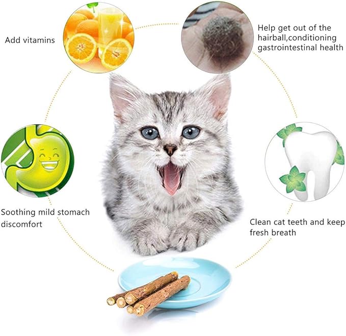 10 PCS Cat Catnip Sticks, Natural Matatabi Silvervine Sticks - Cleaning Teeth Molar Tools Kitten Chew Toy Natural Catnip Cats Toy-Mewly Pet