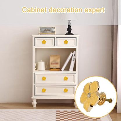 4 pcs Petal Knob Handle Unique Zinc Alloy Flower Shape Single Hole Knob Handle for Cabinets,Drawers, Wardrobes Furniture Decoration(Yellow)