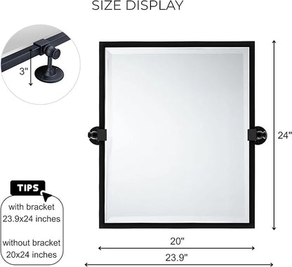 Black Metal Framed Pivot Rectangle Bathroom Mirror Tilting Beveled Vanity Mirrors for Wall, Overall 23.9 x 24 inches (Mirrror 20 x 24 inches)