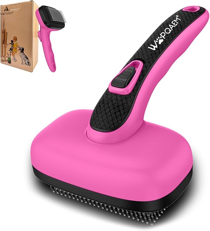 Self Cleaning Slicker Brush for Shedding Long Short Haired Dogs & Cats, Remove Loose Tangling Knot Undercoat Fur Mats, Grooming Brush with Retractable Bristles for Small Medium Large Pet, Pink-Mewly Pet