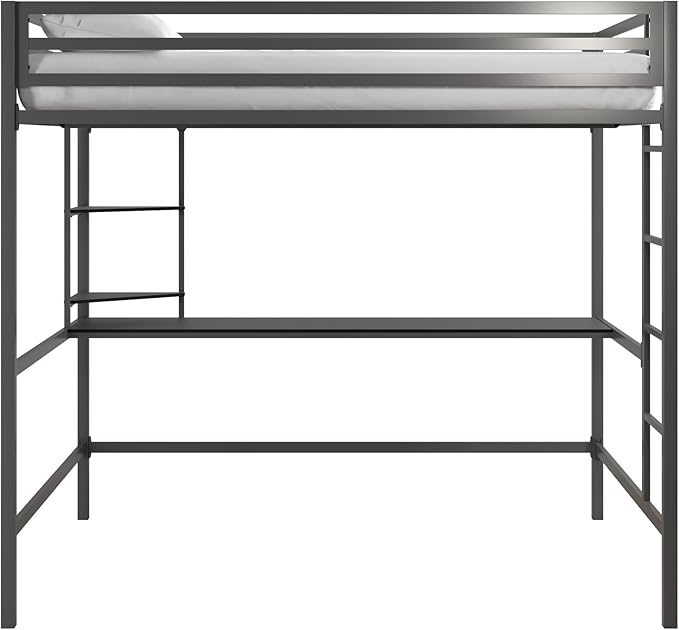 Novogratz Maxwell Metal Full Loft Bed with Desk & Shelves, Gray/Black