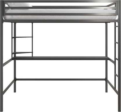 Novogratz Maxwell Metal Full Loft Bed with Desk & Shelves, Gray/Black