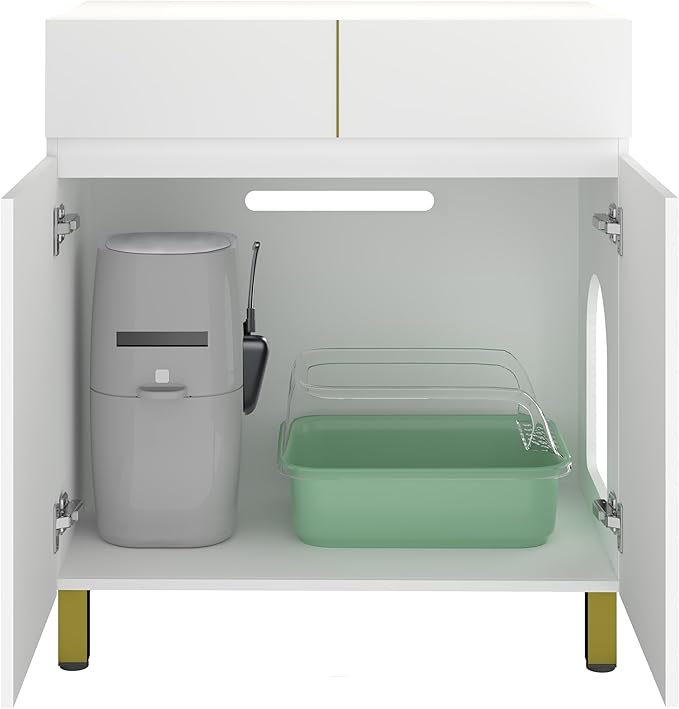 Large/Tall Litter Box Enclosure, Modern Wooden Litter Box Furniture for XL Litterbox with Drawer as Sideboard Cabinet (White)-Mewly Pet