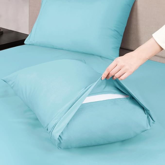 Mejoroom King Size Bed Sheet Set - Hotel Luxury 1800 Bedding Sheets & Pillowcases - 16" Deep Pocket Fitted Sheet, Soft, Breathable, Wrinkle & Fade Resistant - 4 Piece(King, Baby Blue)