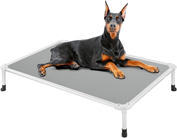 Veehoo Chew Proof Elevated Dog Bed - Cooling Raised Pet Cot - Silver Aluminum Frame and Durable Textilene Mesh Fabric, Unique Designed No-Slip Feet for Indoor or Outdoor Use, Grey, X-Large, CWC2003-Mewly Pet