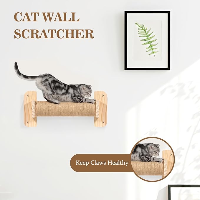 Cat Wall Shelves and Perches, Wall Mounted Cat Furniture with Hammock, Bridge, Tree, Steps and Scratching Posts, Wooden Climbing System for Indoor Large Cats and Kittens-Mewly Pet