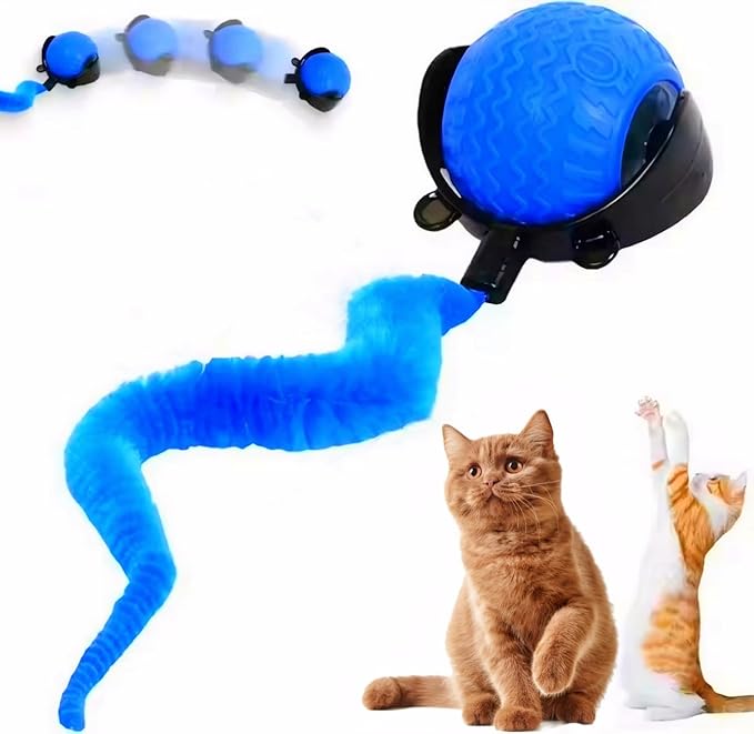 Interactive Cat Ball Cat Toys with 3 Model Smart Pet Toy Balls Rolling Ball with Tail for Bored Indoor Cats (Blue)-Mewly Pet