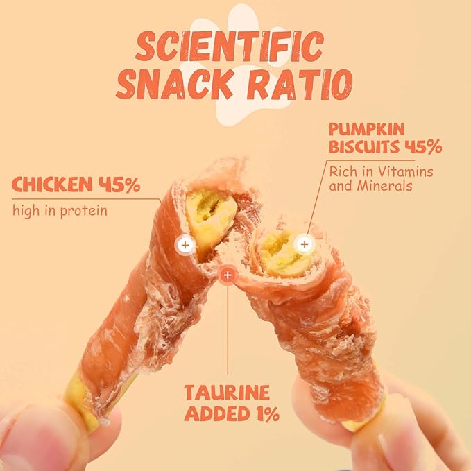 Dog Treats Pumpkin Biscuits Chicken Wrapped, Healthy Chewy Snacks High Fiber Low Fat, Training Treats for Small Medium Large Dogs, 10.6oz-Mewly Pet