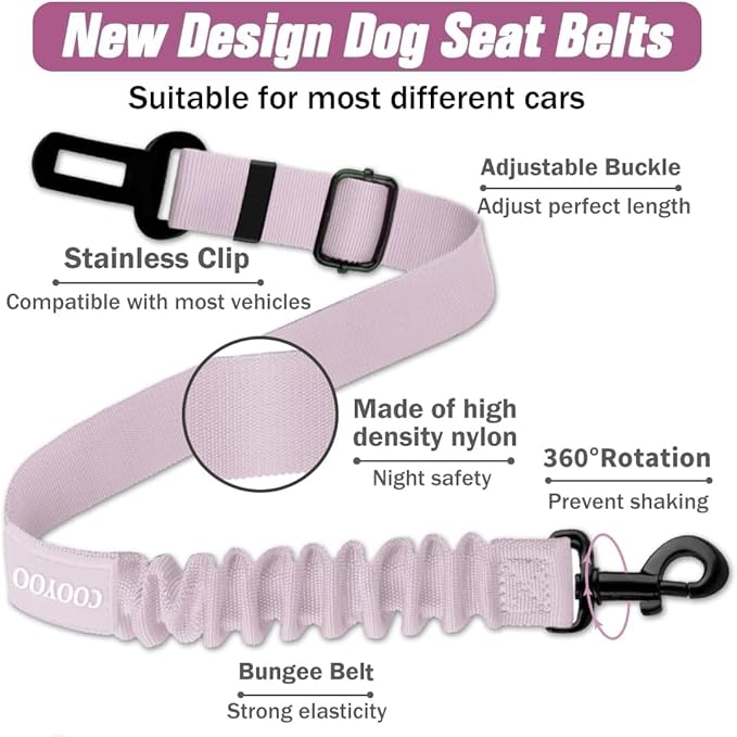 COOYOO Dog Seat Belt,Retractable Dog Car Harness Seat Belt for Car Adjustable Nylon Pet Safety Seat Belts Heavy Duty & Elastic Bungee Buffer-Mewly Pet