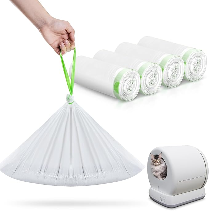 120 Pack Cat Litter Box Liners for Meo Want SC01, MW-SC02, MW-LR01,1.5 Mil Thick Drawstring Heavy Duty Leak-proof Disposable Smart Self-Cleaning Litter Box Robot Waste Drawer Trash Bags 18" x 12.6"-Mewly Pet