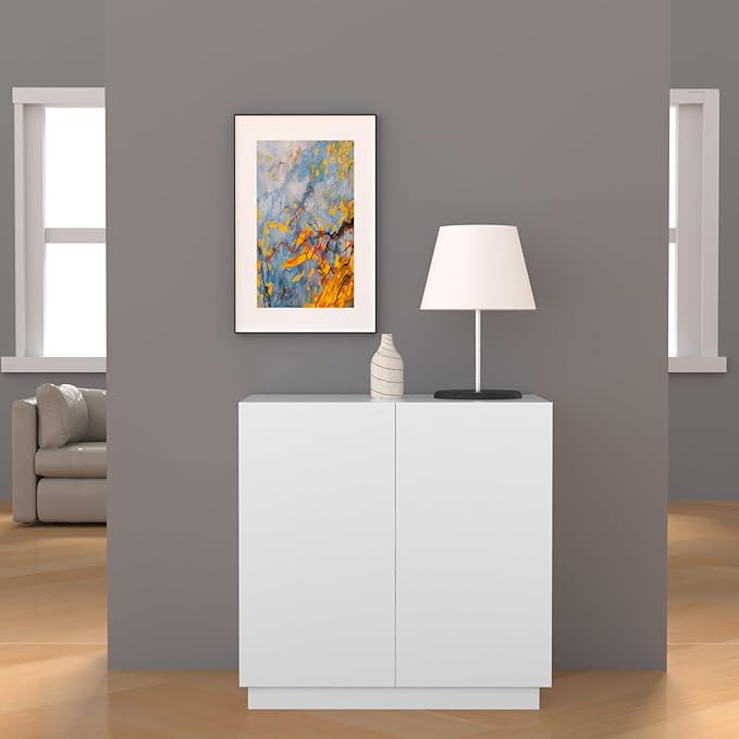 Large/Tall Litter Box Enclosure, Modern Wooden Litter Box Furniture for XL Litterbox with Hidden Storage as Sideboard Cabinet (White)-Mewly Pet