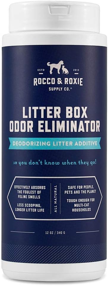 Rocco & Roxie Litter Box Odor Eliminator, Best Natural Urine Deodorizer for Cat Litter Boxes Cats Smell Control, Odor Absorber, Safe for Kitty, 12 oz-Mewly Pet