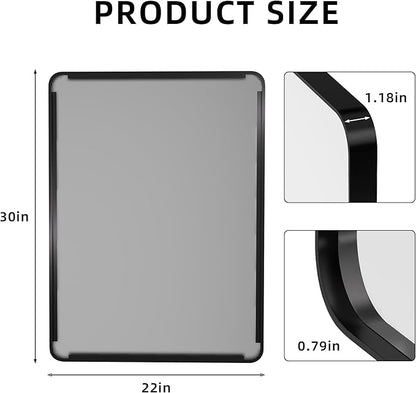 Kosmonia 30x22 Bathroom Vanity Mirror for Wall, Aluminum Framed, Farmhouse Rectangle, Anti-Rust, HD Reflection Anti-Desilvering, Distortion Free, Tempered and Shatter-Proof Wall Mounted Mirror, Black