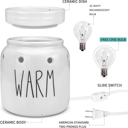 STAR MOON Rae Dunn Wax Warmer Wax Melt Warmer for Rae Dunn Inspired Decor Mason Jar Wax Warmer with Removable Dish, One More Bulb, Home Fragrance Home Decor, Glossy White (Warm)