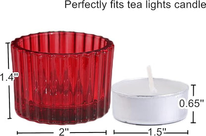 VOHO 24pcs Red Tealight Candle Holder for Christmas Decorations, Vintage Ribbed Votive Candle Holders Gifts for Women Friends, Small Tea Light Candle Holder Glass Wedding Centerpieces for Tables