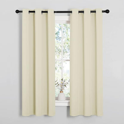 NICETOWN Kitchen Curtains, Short Curtains for Bedroom Windows, Thermal Insulated Room Darkening Curtain Panels for Girls Room, Cafe (Beige, 34" W by 63" L, 1 Pair)