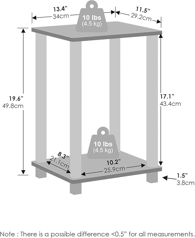 Furinno Simplistic Night Stand, 2-Tier Small Nightstand with Open Shelf, Toolless Assembly Bedside Table, End Table, Side Table, for Bedroom, Living Room, White