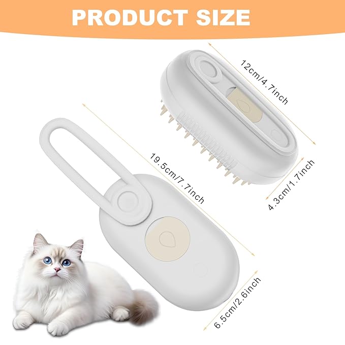 4 in 1 Cat Steam Brush for Shedding，Rechargeable Steam Pet Brush With Rotating Handle for Massaging, Self-Cleaning, and Pet Hair Removal for Long and Short Hair of Cat and Dog （Beige）-Mewly Pet