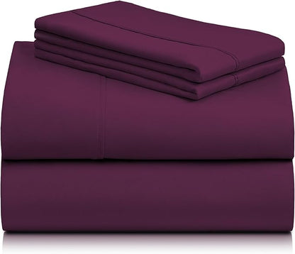 LuxClub 4 PC King Sheet Set, Breathable Luxury Bed Sheets, Deep Pockets Wrinkle Free Cooling Bed Sheets Machine Washable Hotel Bedding Silky Soft - Eggplant King