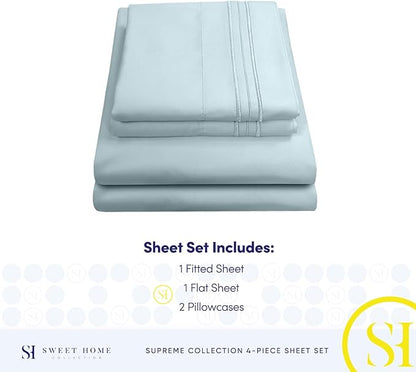 Queen Size Bed Sheets - Breathable Luxury Sheets with Full Elastic & Secure Corner Straps Built In - 1800 Supreme Collection Extra Soft Deep Pocket Bedding Set, Sheet Set, Queen, Light Blue