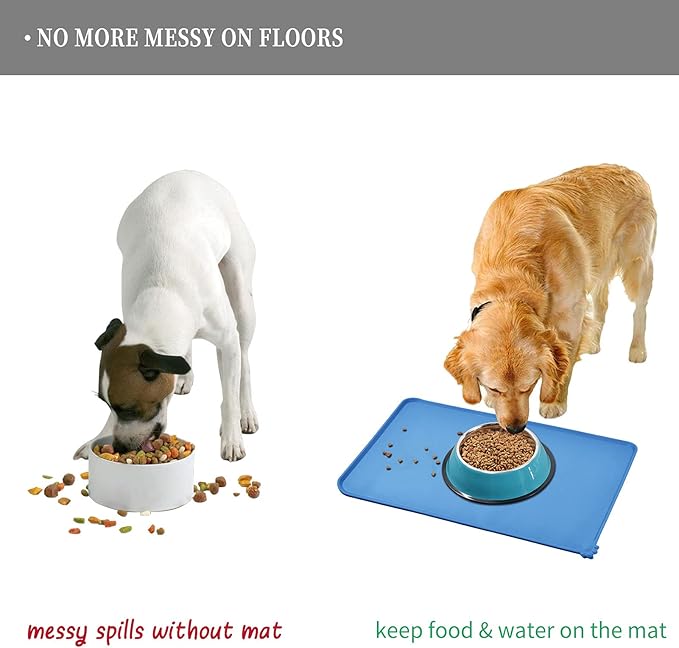 Waterproof Pet Feeding Mat with High Raised Edges, Heavier and Thicker Placemats for Cat Dog Water Bowl with BPA Free, Dogs Cats Food Mats for Messy Drinkers to Prevent Spill and Protect Floors-Mewly Pet