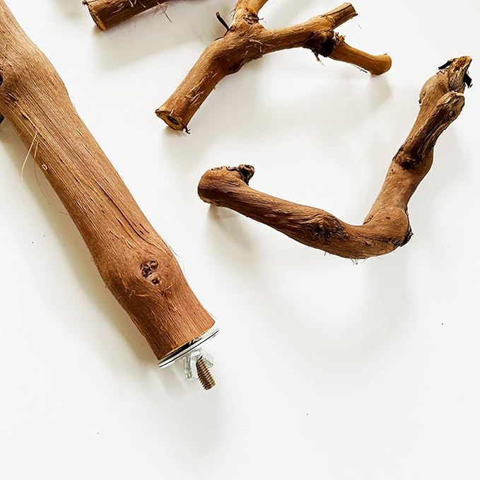 Allazone Natural Parrot Perch Bird Stand Branch Wild Grape Stick Paw Grinding Branch Parakeet Climbing Standing Branches Toy Chewable Cage Accessories for Small Lovebirds Budgies Cockatiels-Mewly Pet