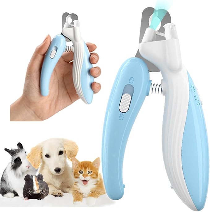 Cat Dog Pet Nail Clippers with Light, Llluminates Cat Dog Nails Or Bloodline, Safety Pet Nail Clipper for Dogs, Cats, Rabbits, Sharp, No Nail Splitting(Blue)-Mewly Pet