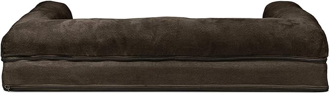 Furhaven Cooling Gel Dog Bed for Large/Medium Dogs w/ Removable Bolsters & Washable Cover, For Dogs Up to 55 lbs - Plush & Suede Sofa - Espresso, Large-Mewly Pet