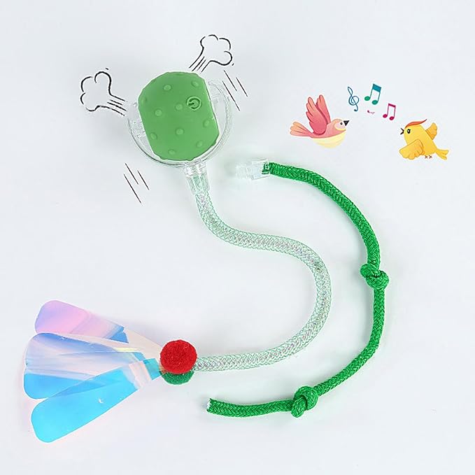 Interactive Cat Toys Ball for Indoor Cats, Automatic Agile Rolling Cat Ball with Elastic Mesh Tail, Bird Chirping & Motion Activated, 2 Tail Accessories, Kitten Toy for Bored (Green)-Mewly Pet