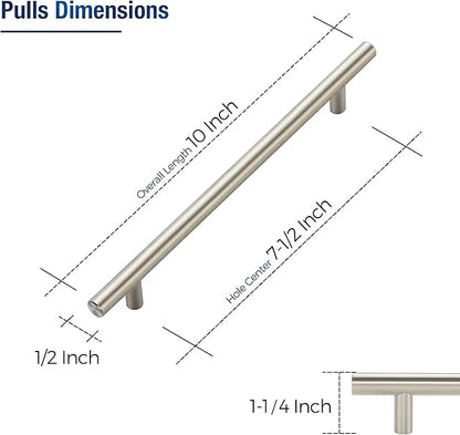 JOY DECOR 30 Pack Cabinet Handles, Brushed Nickel Cabinet Pulls, 7-1/2 in Hole Center Kitchen Cabinet Handles, Stainless Steel T Bar Handles for Dresser Drawers