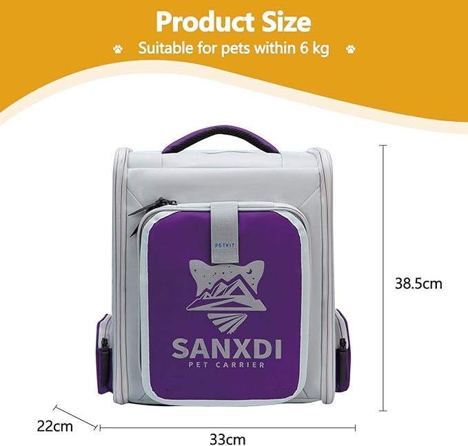 Expandable Pet Backpack, Cat Backpack with Breathable Mesh, Collapsible Soft Cat Travel Bag for Outdoor Hiking, Large Space Dog Backpack(Purple)-Mewly Pet