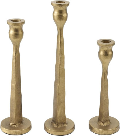 Heavy Duty Cast Iron Antique Brass Gold Candlestick Holders Set of 3,Tall Taper Candle Holders,Table Vintage Decor Centerpiece Candle Holders for Fireplace Party Dining Home