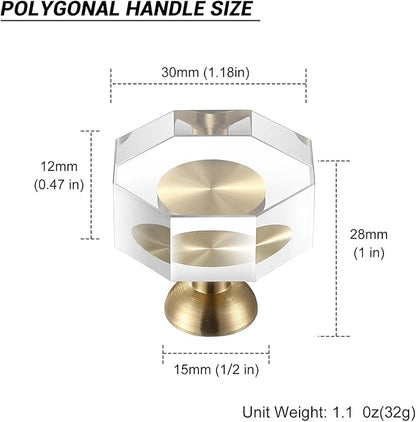 24-Pack 1-1/4-Inch Gold knob Dresser knobs White Cabinet Glass Crystal knobs Brass Drawer Polygonal Dresser Pulls, Drawer pulls