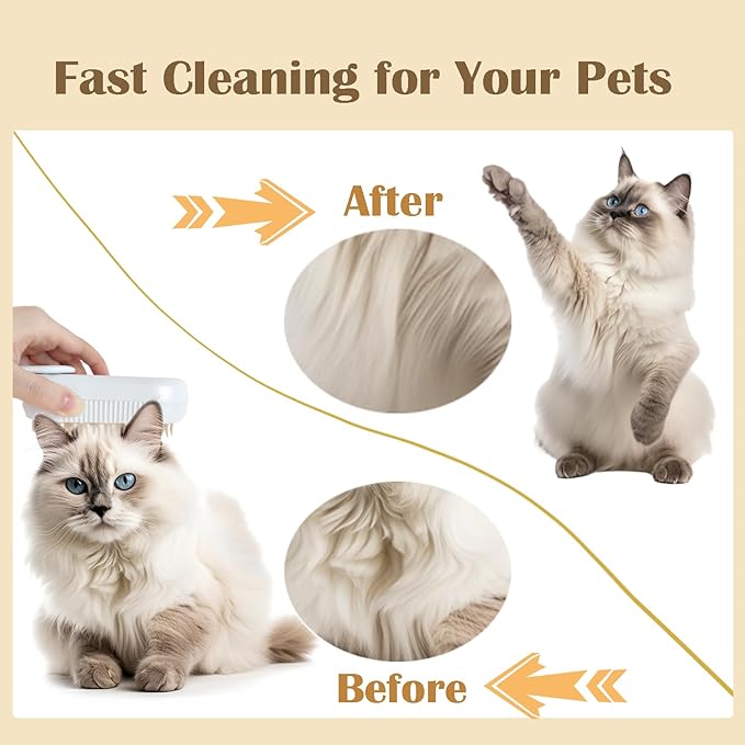 Cat Steam Brush, 3 in 1 Pet Spray Hair Removal Comb, Cats and Dogs Brush for Shedding, Rechargeable Silicone Pet Steam Brushes, Spritz Defur Comb for Massage, Cleaning and Remove Loose Hair - Khaki-Mewly Pet