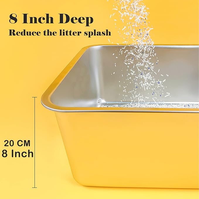LIHONG Stainless Steel Cat Litter Box,Extra Large Metal Litter Box for Big Cats Kitty Rabbits,No Smell,Non Stick,Easy to Clean(24" Lx16 Wx8 H,XL)-Mewly Pet