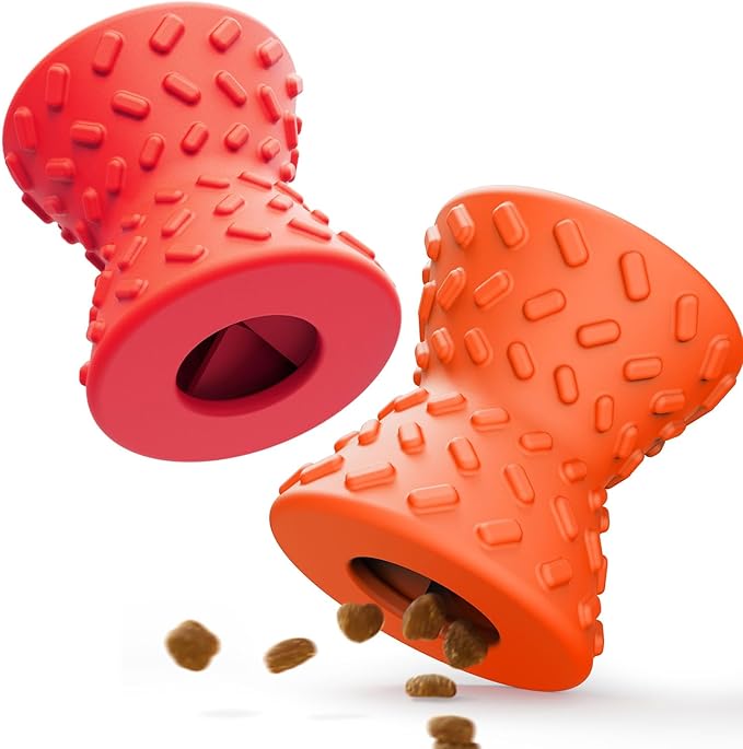 Puppy, Toys Interactive Dog Toy, Treat Dispenser Toy,Natural Rubber Dumbbell Shaped, 2pcs(Orange+Red)-Mewly Pet