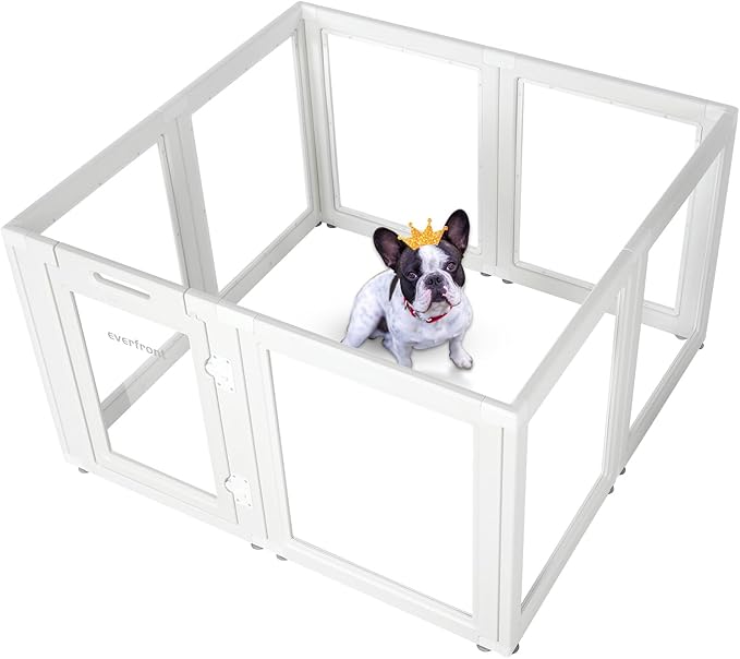 Clear Acrylic Plastic Dog Playpen - Clear Dog Play Pen - Easy Assemble Acrylic Dog Playpen - Puppy Playpen, Cat Playpen, Small Animal Playpen, Dog Play Pen Indoors (White, 30.3" H, 8PCS)-Mewly Pet
